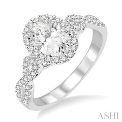 1/4 Ctw Twisted Shank Oval Shape Round Cut Diamond Semi-Mount Engagement Ring in 14K White Gold