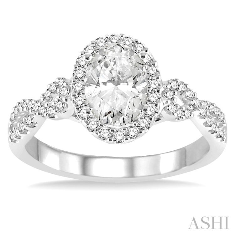 1/4 Ctw Twisted Shank Oval Shape Round Cut Diamond Semi-Mount Engagement Ring in 14K White Gold