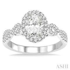 1/4 Ctw Twisted Shank Oval Shape Round Cut Diamond Semi-Mount Engagement Ring in 14K White Gold