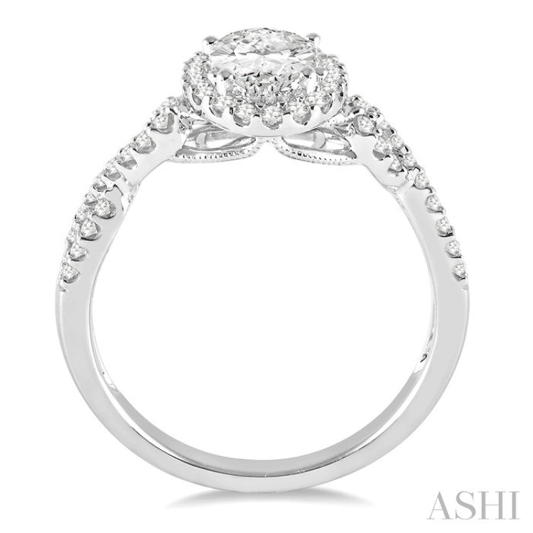 1/4 Ctw Twisted Shank Oval Shape Round Cut Diamond Semi-Mount Engagement Ring in 14K White Gold