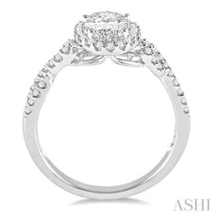 1/4 Ctw Twisted Shank Oval Shape Round Cut Diamond Semi-Mount Engagement Ring in 14K White Gold