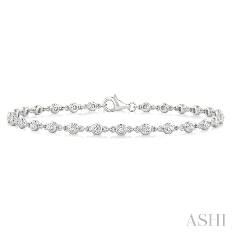 1 Ctw Bezel Set Round Cut Diamond Station Brecelet in 14K White Gold