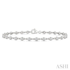 1 Ctw Bezel Set Round Cut Diamond Station Brecelet in 14K White Gold