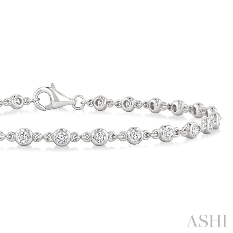 1 Ctw Bezel Set Round Cut Diamond Station Brecelet in 14K White Gold