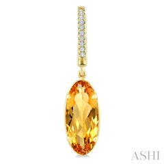 14X6 MM Oval Shape Citrine and 1/10 Ctw Round Cut Diamond Semi-Precious Earrings in 14K Yellow Gold