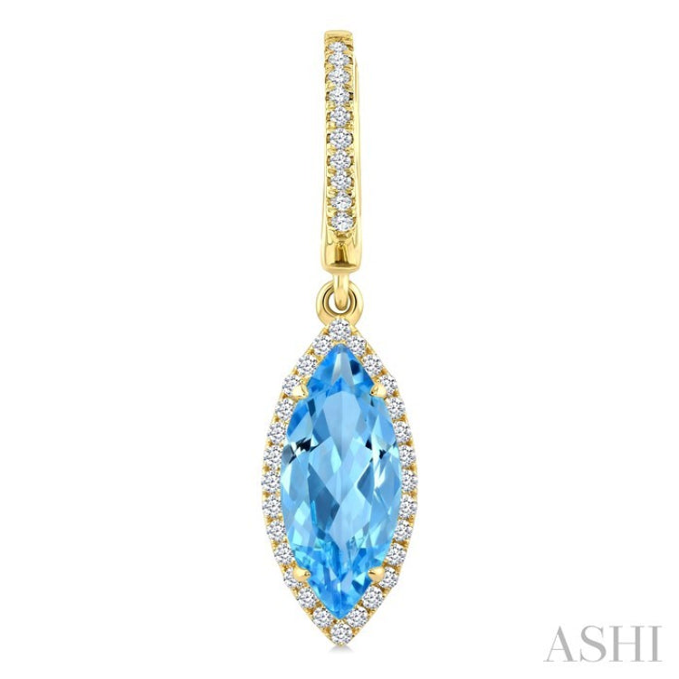 12X5 MM Marquise Shape Blue Topaz and 1/3 Ctw Round Cut Diamond Semi-Precious Earrings in 10K Yellow Gold
