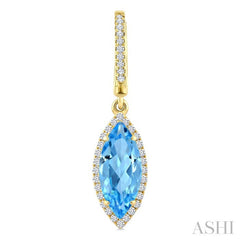 12X5 MM Marquise Shape Blue Topaz and 1/3 Ctw Round Cut Diamond Semi-Precious Earrings in 10K Yellow Gold