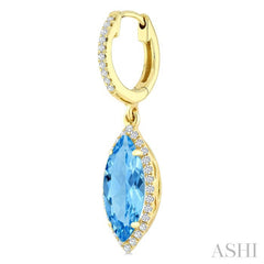 12X5 MM Marquise Shape Blue Topaz and 1/3 Ctw Round Cut Diamond Semi-Precious Earrings in 10K Yellow Gold