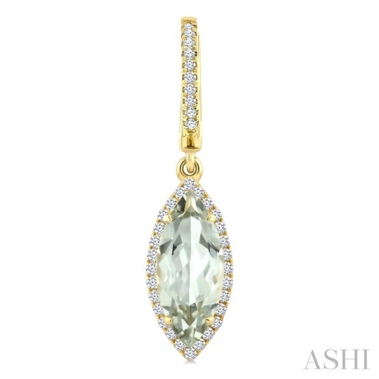 12X5 MM Marquise Shape Green Amethyst and 1/3 Ctw Round Cut Diamond Semi-Precious Earrings in 10K Yellow Gold