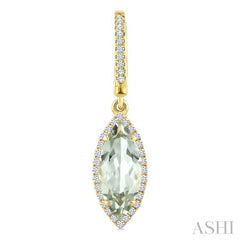 12X5 MM Marquise Shape Green Amethyst and 1/3 Ctw Round Cut Diamond Semi-Precious Earrings in 10K Yellow Gold