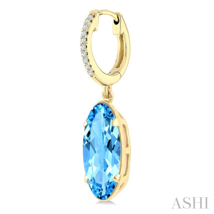 12X5 MM Oval Shape Blue Topaz and 1/10 Ctw Round Cut Diamond Semi-Precious Earrings in 10K Yellow Gold