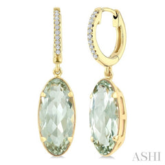 12X5 MM Oval Shape Green Amethyst and 1/10 Ctw Round Cut Diamond Semi-Precious Earrings in 10K Yellow Gold