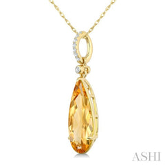 16X6 MM Pear Shape Citrine and 1/20 Ctw Round Cut Diamond Semi-Precious Pendant With Chain in 10K Yellow Gold