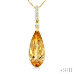 16X6 MM Pear Shape Citrine and 1/20 Ctw Round Cut Diamond Semi-Precious Pendant With Chain in 10K Yellow Gold