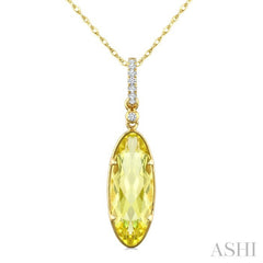 16X6 MM Oval Shape Lemon Quartz and 1/20 Ctw Round Cut Diamond Semi-Precious Pendant With Chain in 10K Yellow Gold