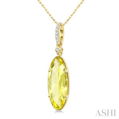 16X6 MM Oval Shape Lemon Quartz and 1/20 Ctw Round Cut Diamond Semi-Precious Pendant With Chain in 10K Yellow Gold