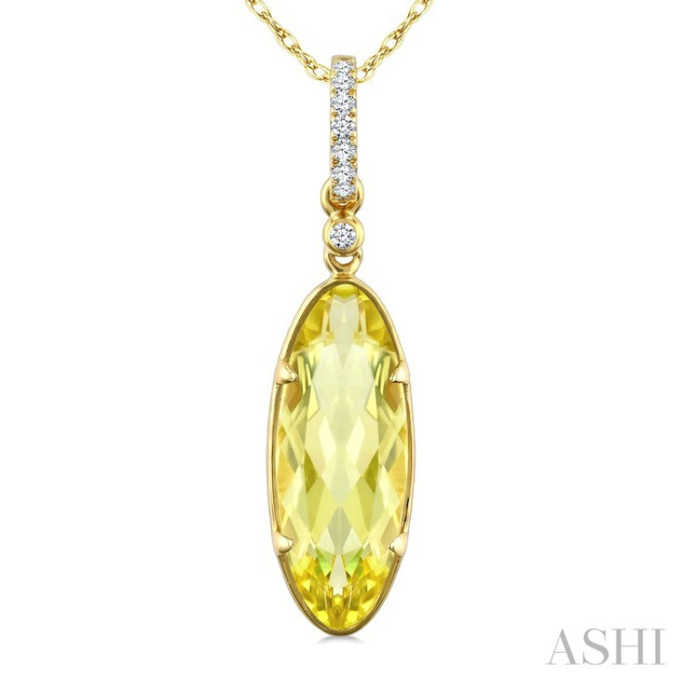 16X6 MM Oval Shape Lemon Quartz and 1/20 Ctw Round Cut Diamond Semi-Precious Pendant With Chain in 10K Yellow Gold