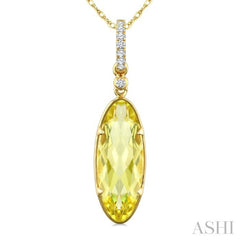 16X6 MM Oval Shape Lemon Quartz and 1/20 Ctw Round Cut Diamond Semi-Precious Pendant With Chain in 10K Yellow Gold