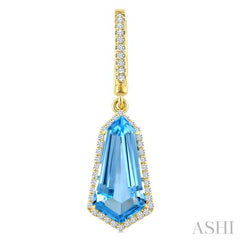 14X7 MM Shield Shape Blue Topaz and 3/8 Ctw Round Cut Diamond Semi-Precious Earrings in 14K Yellow Gold