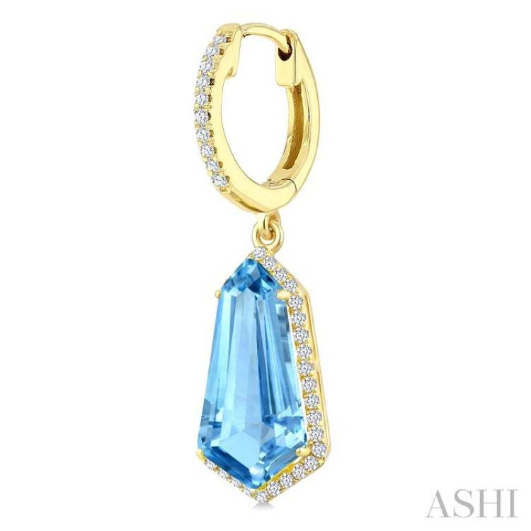 14X7 MM Shield Shape Blue Topaz and 3/8 Ctw Round Cut Diamond Semi-Precious Earrings in 14K Yellow Gold