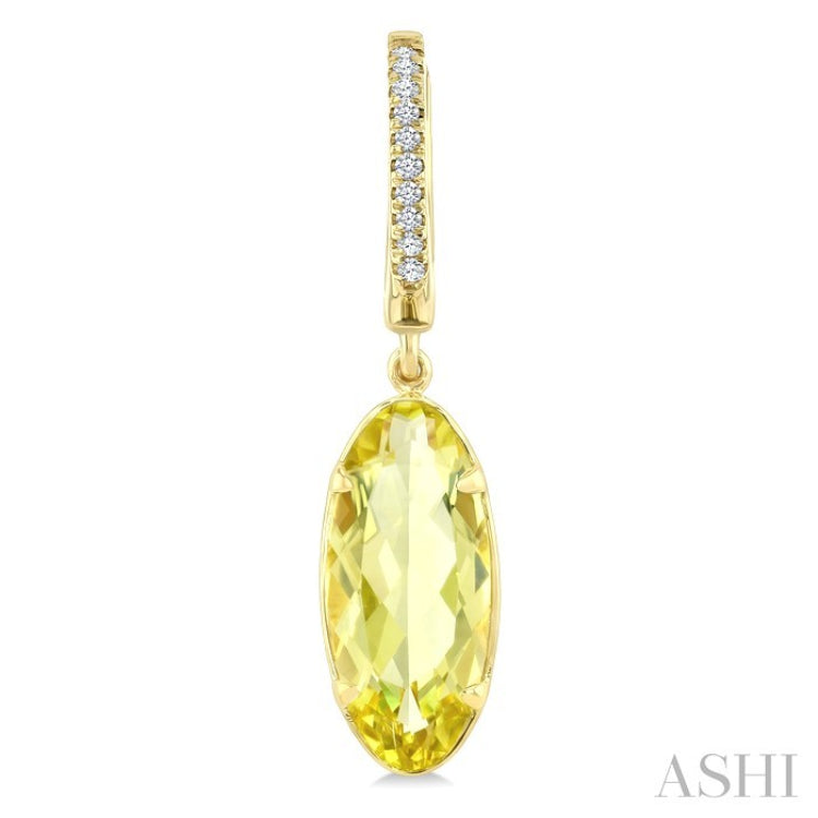 14X6 MM Oval Shape Lemon Quartz and 1/10 Ctw Round Cut Diamond Semi-Precious Earrings in 14K Yellow Gold
