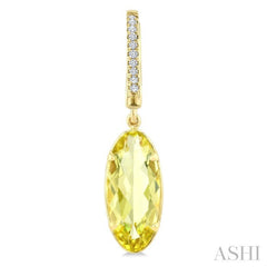 14X6 MM Oval Shape Lemon Quartz and 1/10 Ctw Round Cut Diamond Semi-Precious Earrings in 14K Yellow Gold