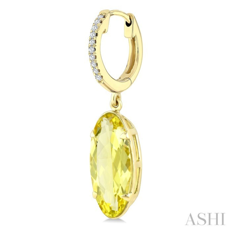 14X6 MM Oval Shape Lemon Quartz and 1/10 Ctw Round Cut Diamond Semi-Precious Earrings in 14K Yellow Gold