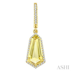 14X7 MM Shield Shape Lemon Quartz and 3/8 Ctw Round Cut Diamond Semi-Precious Earrings in 14K Yellow Gold