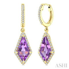 12X5 MM Kite Shape Amethyst and 1/3 Ctw Round Cut Diamond Semi-Precious Earrings in 10K Yellow Gold