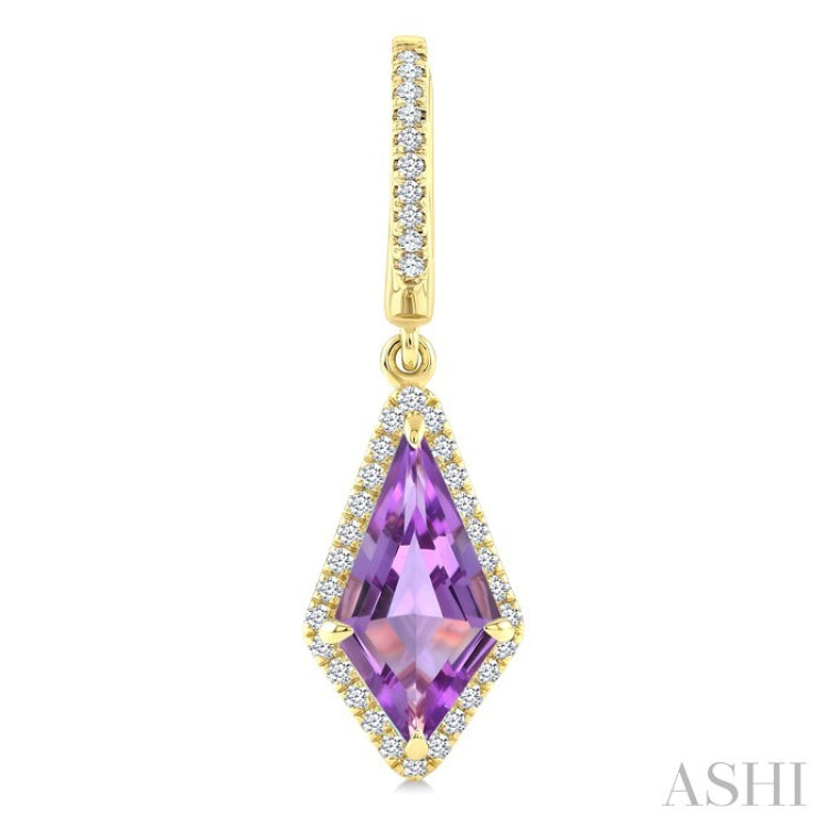 12X5 MM Kite Shape Amethyst and 1/3 Ctw Round Cut Diamond Semi-Precious Earrings in 10K Yellow Gold
