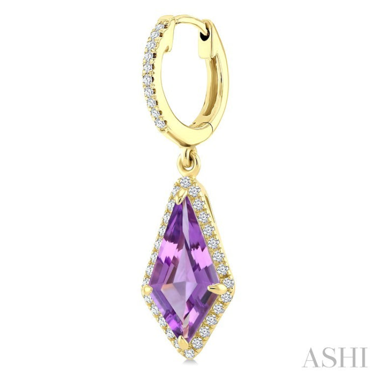 12X5 MM Kite Shape Amethyst and 1/3 Ctw Round Cut Diamond Semi-Precious Earrings in 10K Yellow Gold