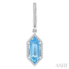 12X5 MM Hexagon Shape Blue Topaz and 1/3 Ctw Round Cut Diamond Semi-Precious Earrings in 10K White Gold
