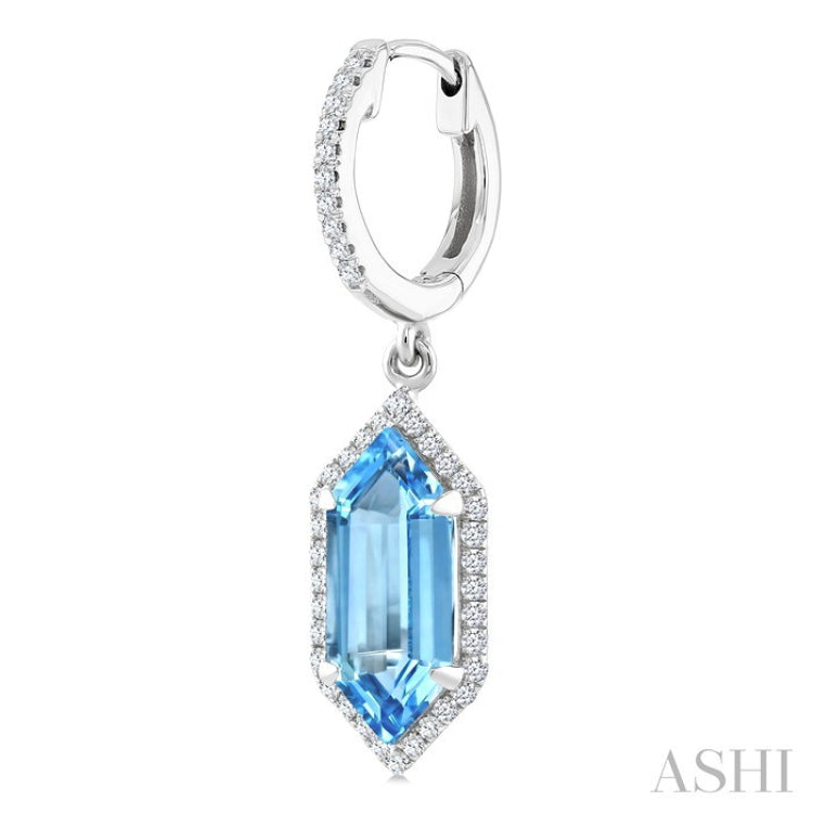 12X5 MM Hexagon Shape Blue Topaz and 1/3 Ctw Round Cut Diamond Semi-Precious Earrings in 10K White Gold