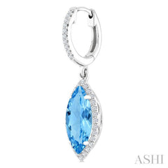 12X5 MM Marquise Shape Blue Topaz and 1/3 Ctw Round Cut Diamond Semi-Precious Earrings in 10K White Gold