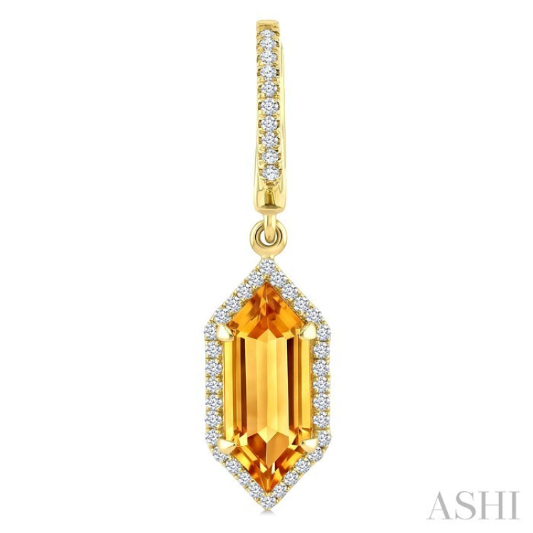 12X5 MM Hexagon Shape Citrine and 1/3 Ctw Round Cut Diamond Semi-Precious Earrings in 10K Yellow Gold