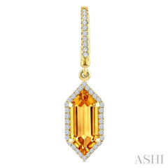 12X5 MM Hexagon Shape Citrine and 1/3 Ctw Round Cut Diamond Semi-Precious Earrings in 10K Yellow Gold