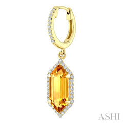 12X5 MM Hexagon Shape Citrine and 1/3 Ctw Round Cut Diamond Semi-Precious Earrings in 10K Yellow Gold