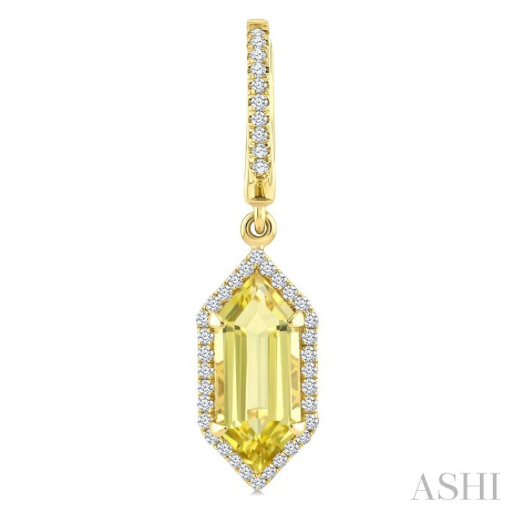 12X5 MM Hexagon Shape Lemon Quartz and 1/3 Ctw Round Cut Diamond Semi-Precious Earrings in 10K Yellow Gold