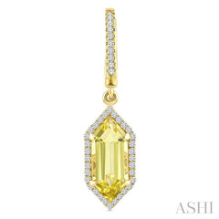 12X5 MM Hexagon Shape Lemon Quartz and 1/3 Ctw Round Cut Diamond Semi-Precious Earrings in 10K Yellow Gold