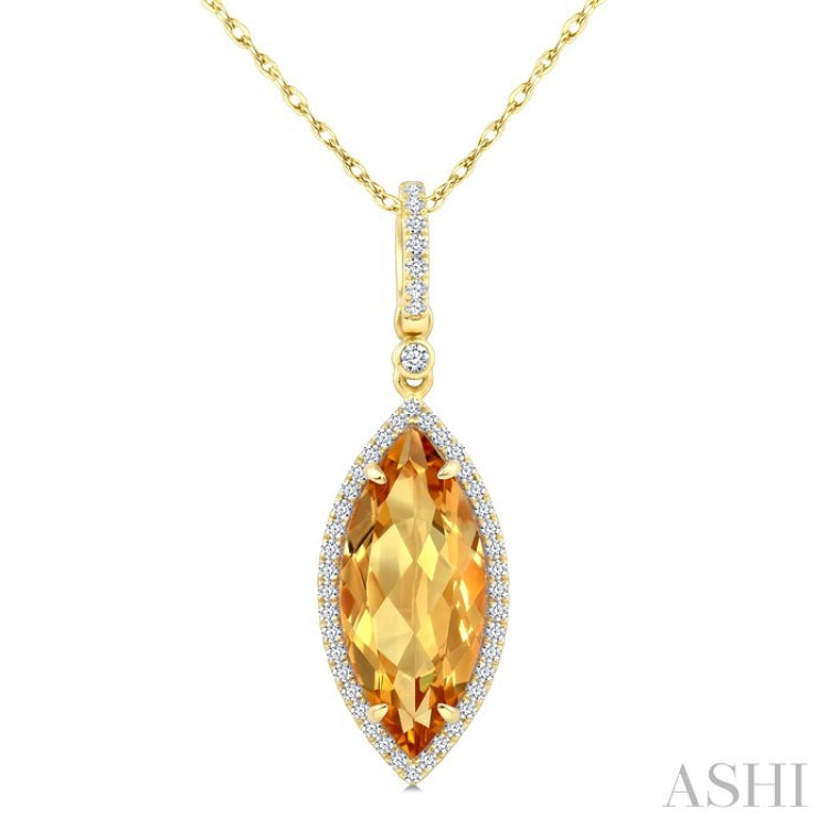 16X7 MM Marquise Shape Citrine and 1/5 Ctw Round Cut Diamond Semi-Precious Pendant With Chain in 10K Yellow Gold