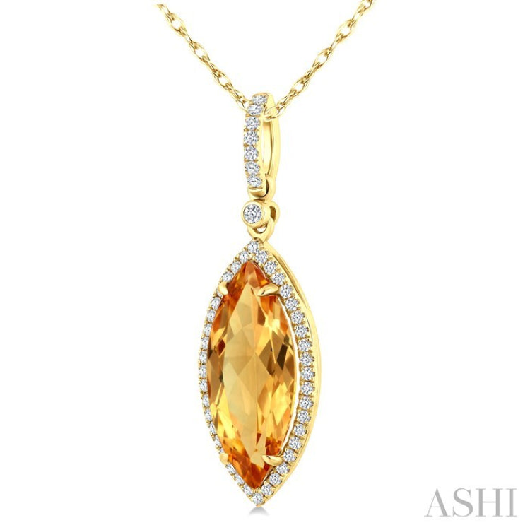 16X7 MM Marquise Shape Citrine and 1/5 Ctw Round Cut Diamond Semi-Precious Pendant With Chain in 10K Yellow Gold