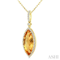 16X7 MM Marquise Shape Citrine and 1/5 Ctw Round Cut Diamond Semi-Precious Pendant With Chain in 10K Yellow Gold