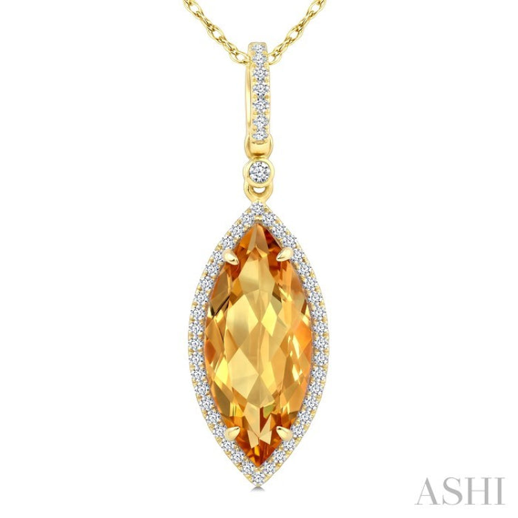 16X7 MM Marquise Shape Citrine and 1/5 Ctw Round Cut Diamond Semi-Precious Pendant With Chain in 10K Yellow Gold