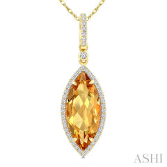 16X7 MM Marquise Shape Citrine and 1/5 Ctw Round Cut Diamond Semi-Precious Pendant With Chain in 10K Yellow Gold