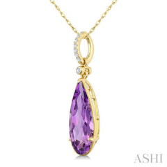 16X6 MM Pear Shape Amethyst and 1/20 Ctw Round Cut Diamond Semi-Precious Pendant With Chain in 10K Yellow Gold