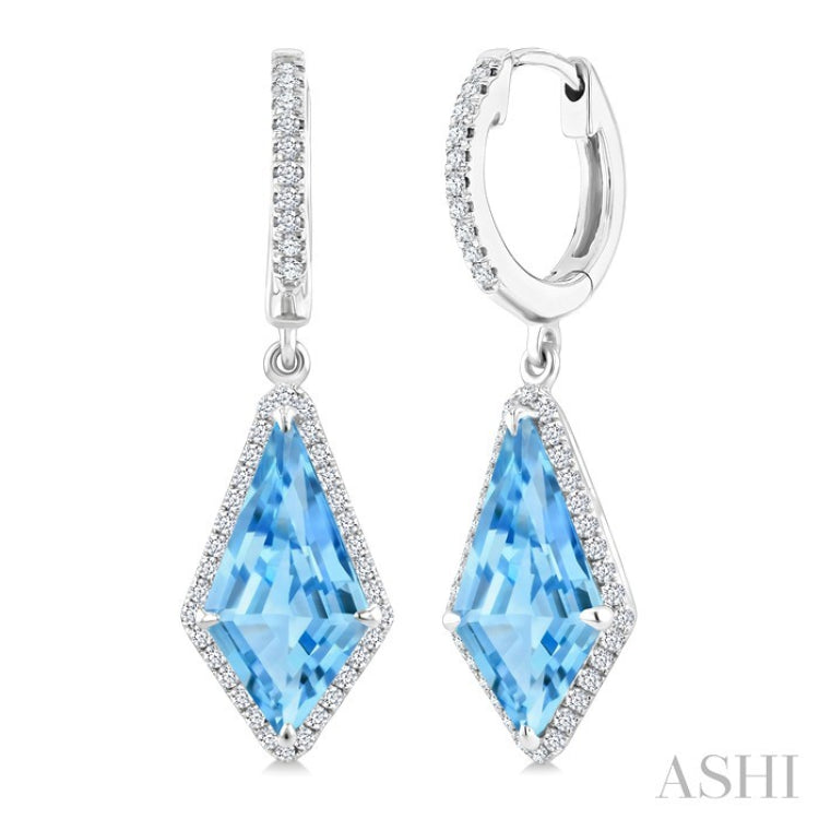 14X7 MM Kite Shape Blue Topaz and 1/3 Ctw Round Cut Diamond Semi-Precious Earrings in 14K White Gold