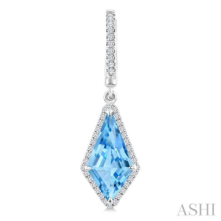 14X7 MM Kite Shape Blue Topaz and 1/3 Ctw Round Cut Diamond Semi-Precious Earrings in 14K White Gold