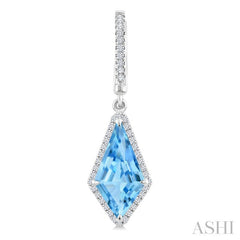 14X7 MM Kite Shape Blue Topaz and 1/3 Ctw Round Cut Diamond Semi-Precious Earrings in 14K White Gold