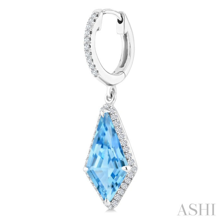 14X7 MM Kite Shape Blue Topaz and 1/3 Ctw Round Cut Diamond Semi-Precious Earrings in 14K White Gold