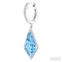 14X7 MM Kite Shape Blue Topaz and 1/3 Ctw Round Cut Diamond Semi-Precious Earrings in 14K White Gold